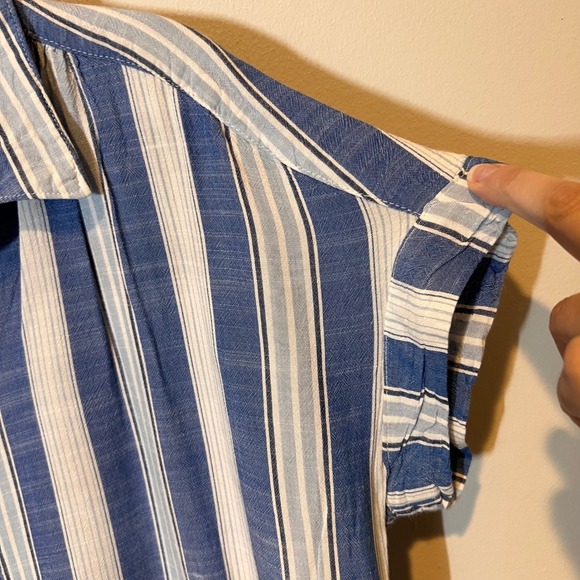 Jane & Delancey Striped Button Down Short Sleeve Rayon Shirt Lightweight Large - Picture 7 of 13
